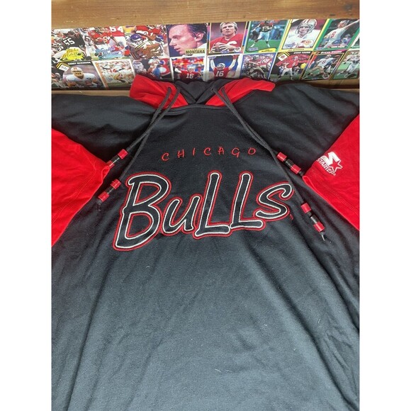 90s Starter Chicago Bulls Short Sleeve Hoodie (Mens sz XL) Beaded Strings NBA - Picture 1 of 7